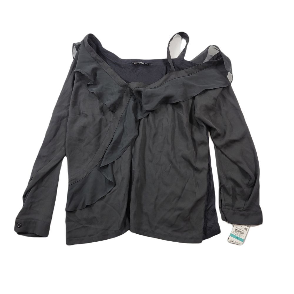 INC Ruffle‎ One Shoulder Blouse Womens 0X Plus Size Deep Black